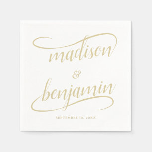 Natural Ecru Handwritten Swash Calligraphy Wedding Napkin