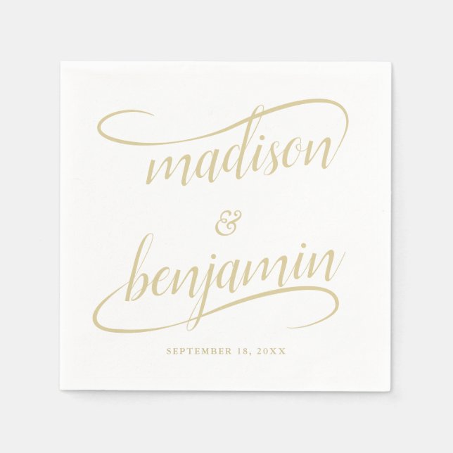 Natural Ecru Handwritten Swash Calligraphy Wedding Napkin (Front)