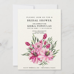Natural Elegance Boho Pink Floral Bridal Shower Invitation
