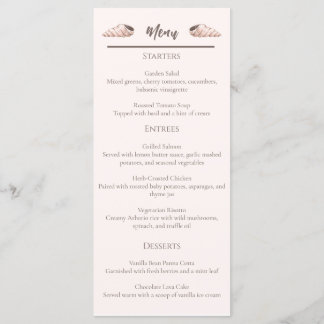 Natural Elegant Beach Seashell Flat Menu Card