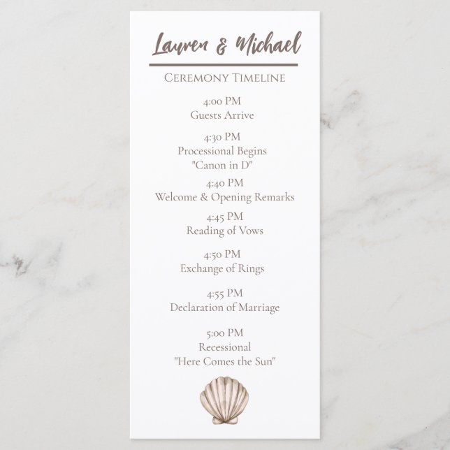 Natural Elegant Beach Seashell Flat Program (Front)