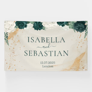 Natural Emerald Green & Blush Rose Floral Wedding Banner