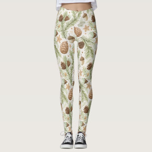 Natural Evergreen Pinecone Gold Brown Leggings
