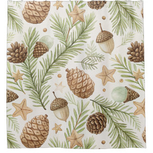 Natural Evergreen Pinecone Gold Brown Shower Curtain