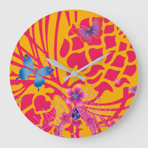  Natural Fall baby pink butterflies pattern  Large Clock