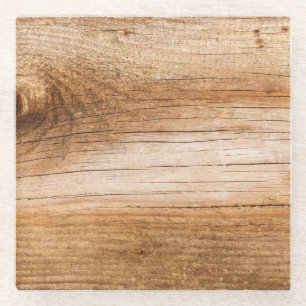 Natural fir wood: textured surface glass coaster