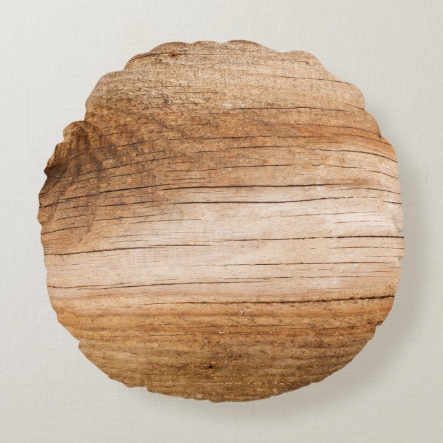 Natural fir wood: textured surface round cushion (Front)