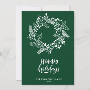 Natural Floral Wreath Poinsettia Pine Bough Green Holiday Card