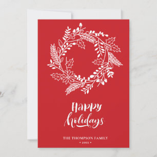 Natural Floral Wreath   Poinsettia Pine Bough Red Holiday Card