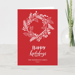 Natural Floral Wreath   Poinsettia Pine Bough Red Holiday Card