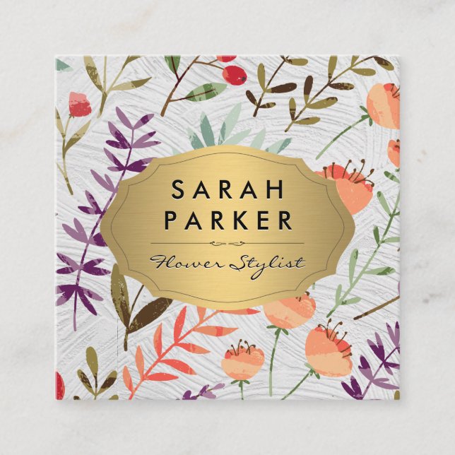 Natural Flower Illustrations Square Business Card (Front)