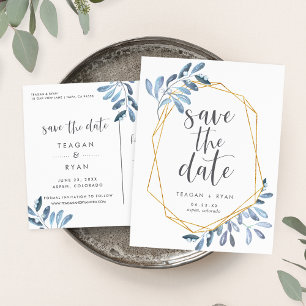Natural Foliage Blue Watercolor Save the Date Announcement Postcard