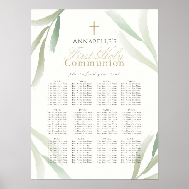 Natural Foliage First Holy Communion Seating Chart (Front)
