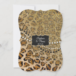 Natural Gold Leopard Animal Print Glitter Wedding Invitation