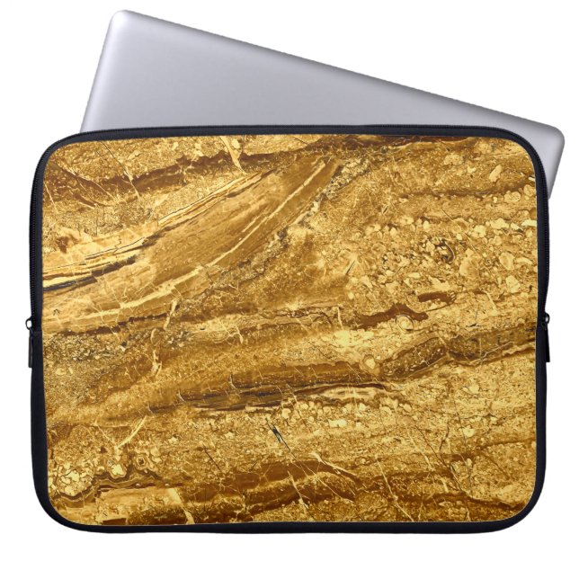 Natural gold marble tiles pattern laptop sleeve (Front)
