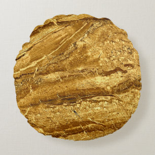 Natural gold marble tiles pattern round cushion