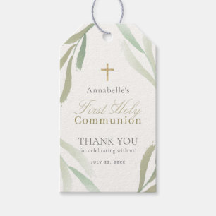 Natural Green Foliages First Holy Communion Gift Tags