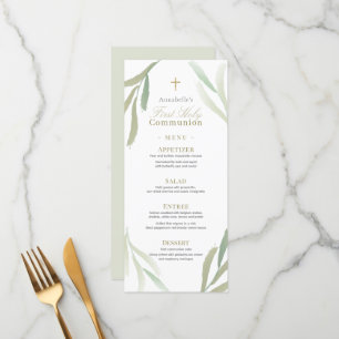 Natural Green Foliages First Holy Communion Menu