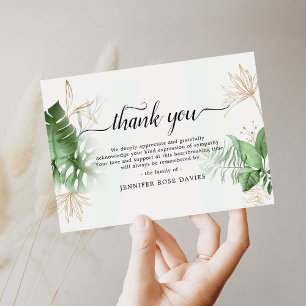 Natural Greenery & Gold Elegant Sympathy Thank You Card