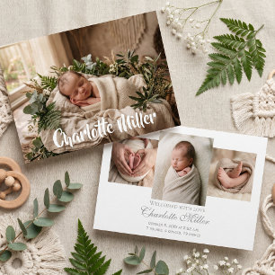 Natural Greenery Newborn Baby Birth Announcement