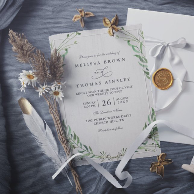 Natural Greenery Rustic Elegant QR Code Wedding Invitation (Creator Uploaded)