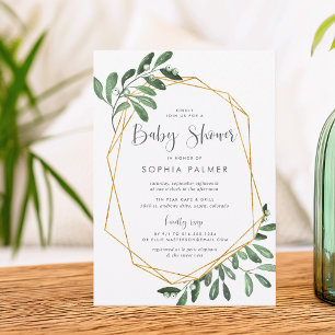 Natural Greenery   Watercolor Baby Shower Invitation