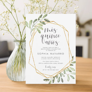 Natural Greenery   Watercolor Quinceanera Invitation