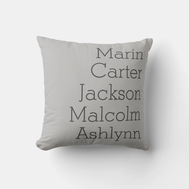 Natural Grey Five Kids Names Personalised Family Cushion (Front)