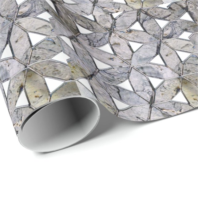 Natural Grey Stone Mosaic, flower of life Wrapping Paper (Roll Corner)