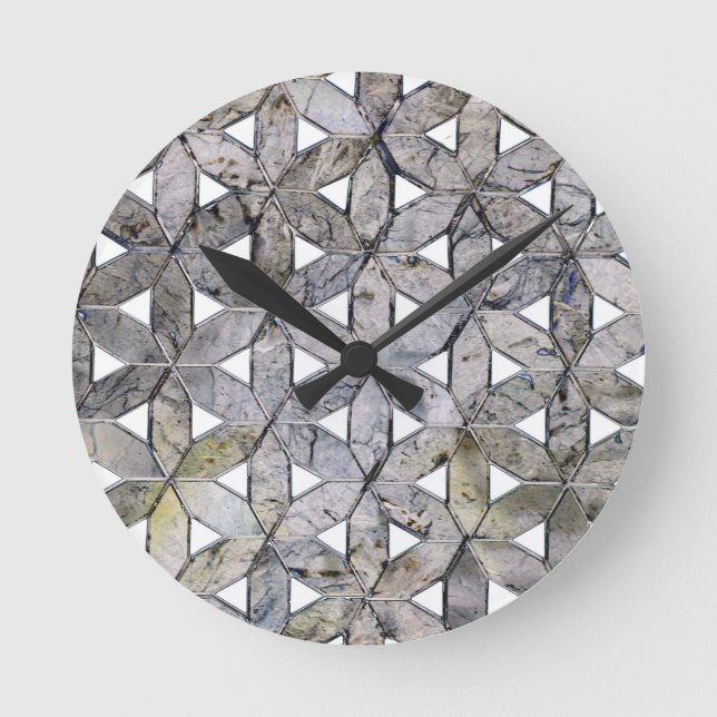 Natural Grey Stone Mosaic pattern flower of life Round Clock (Front)