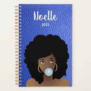 Natural Hair Beauty, Bubble Gum, Blue Faux Leather Planner