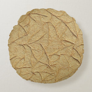 Natural Handmade Paper Texture in Warm Beige Round Cushion