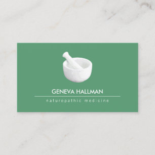 Natural Health, Healer Mortar and Pestle on Green Business Card