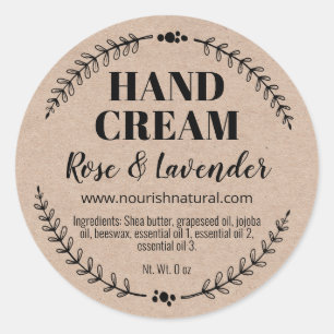 Natural Homemade Hand Cream Kraft Labels