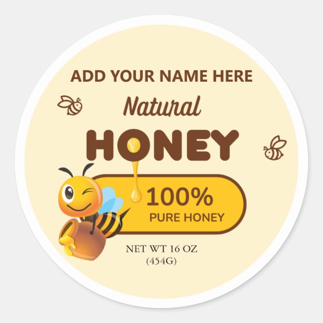 Natural Honey Bee Jar Apiary  Business Labels (Front)