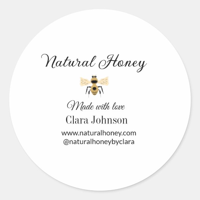 natural honey homemade honeybee honeycomb add name classic round sticker (Front)