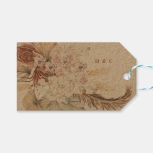 Natural Kraft Brown Pampas Monogram Thanks Floral Gift Tags