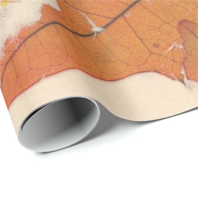 Natural Kraft Petals Bronze Autumn Leaf Orange Wrapping Paper (Roll Corner)