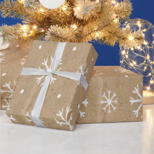Natural Kraft Style White Snowflake Pattern Wrapping Paper