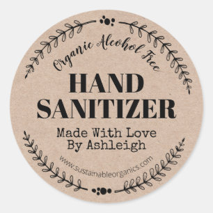 Natural Kraft With Leaves Homemade Hand Sanitizer Classic Round Sticker