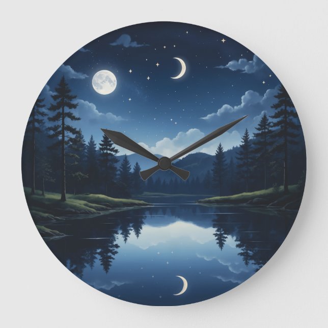 Natural landscape at night large clock (Front)