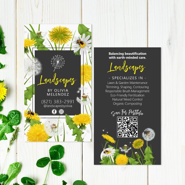 Natural Lawn Care Service Promo Dandelion & Bees Business Card (Creator Uploaded)