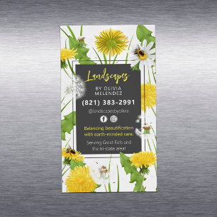 Natural Lawn Care Service Promo Dandelion & Bees Magnetic Business Card