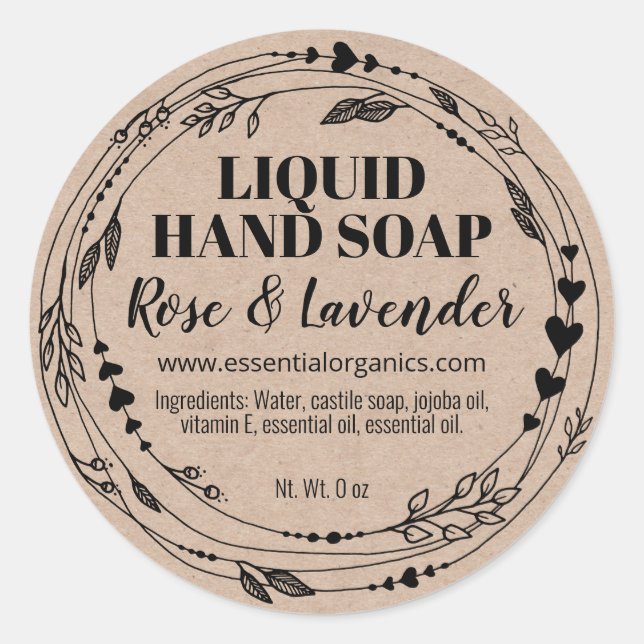 Natural Leaf Border Homemade Hand Soap Labels (Front)