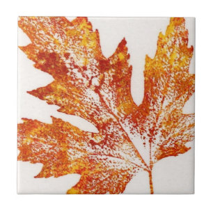 Natural leaf print of fall maple in oranges Yellow Ceramic Tile