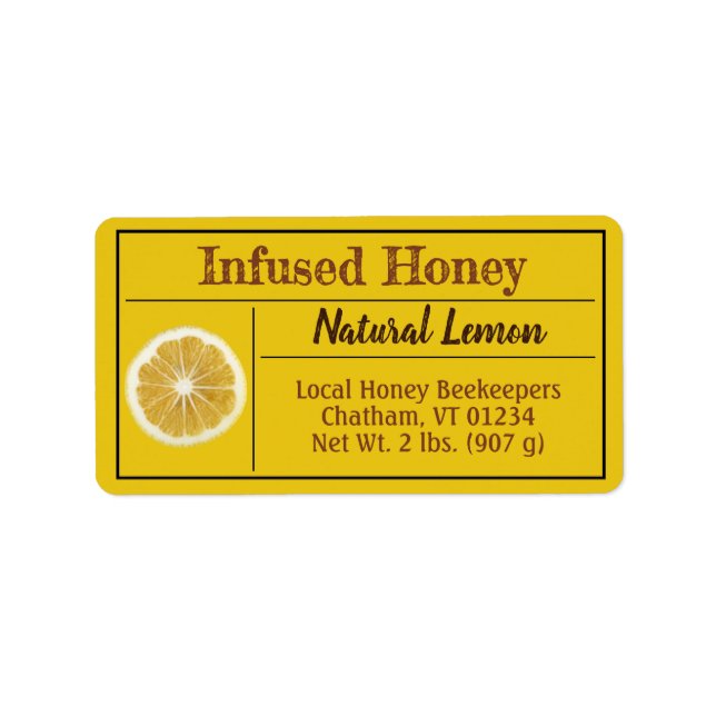 Natural Lemon Flavour Infused Honey Label (Front)