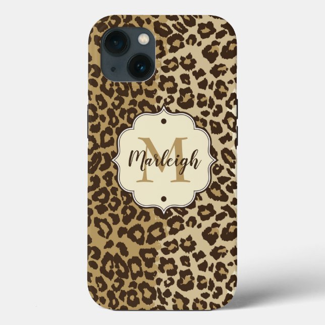 Natural Leopard Print Custom Monogram Name Case-Mate iPhone Case (Back)