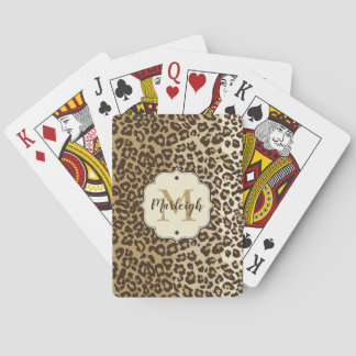 Natural Leopard Print Custom Monogram Name Playing Cards