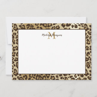 Natural Leopard Print Custom Monogram Name Thank You Card