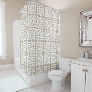 Natural Light Taupe & White Tile Print Shower Curtain
